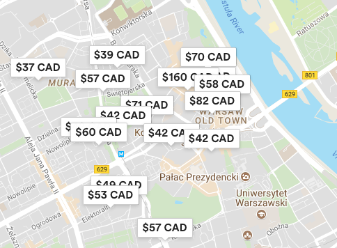 Warsaw Airbnb prices 