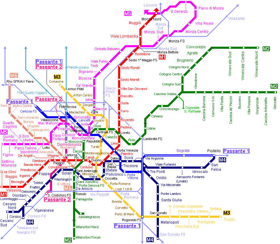 Карта миланского метро