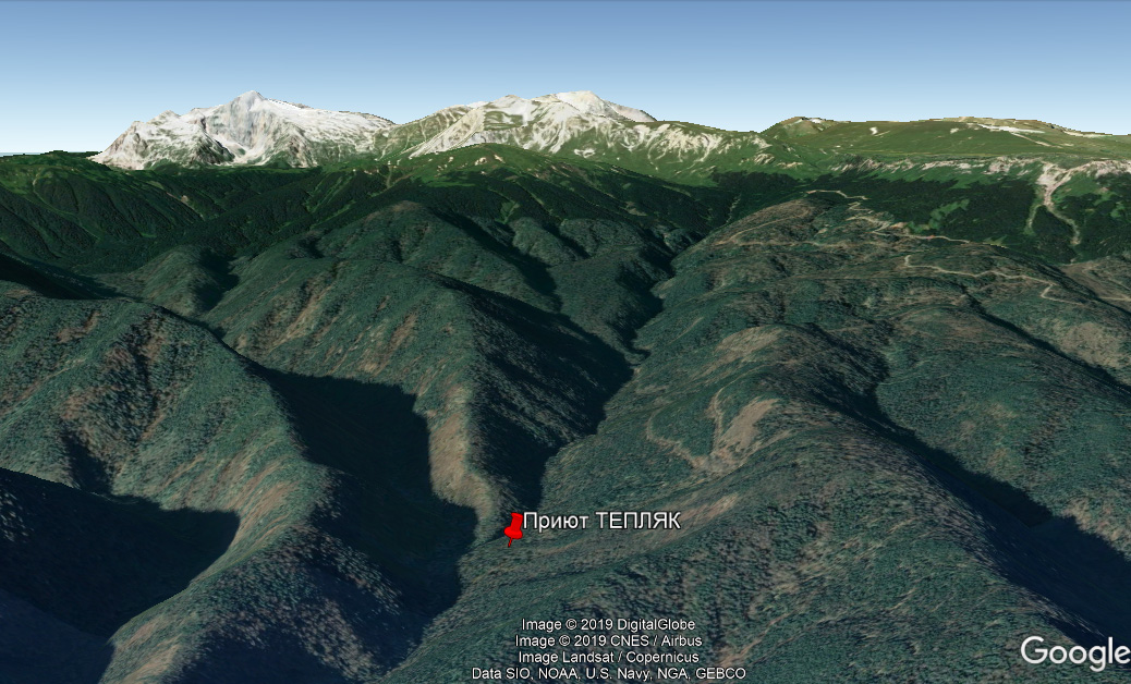 Приют Тепляк, примерное расположение на карте Google Earth