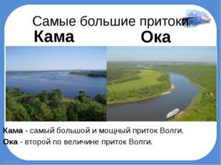 Самые большие притоки Кама - самый большой и мощный приток Волги.  Ока - втор