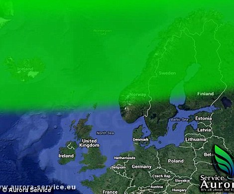 The parts of Europe that may see the Northern Lights this evening include Iceland, Sweden, Norway and Finland, according to Aurora Service.