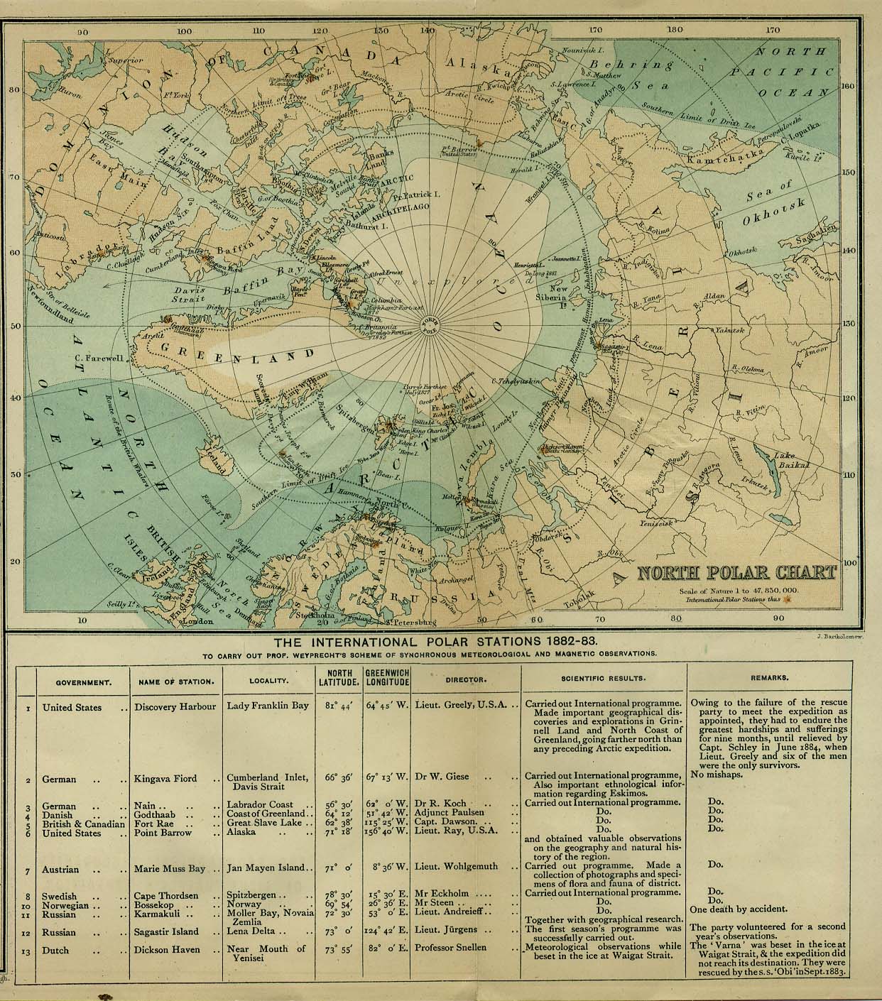 1885 Карта Арктики с указаниями 13 полярных станций, их координат и начальников.jpg