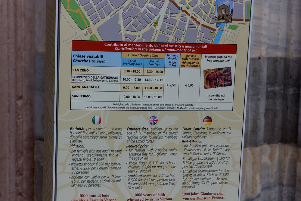 Стоимость посещения и часы работы кафедрального собора в Вероне