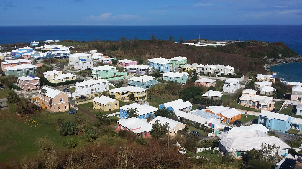 View of colorful houses in Bermuda from the Bermuda lighthouse