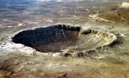 An image obtained on March 9, 2005 from NASA shows the Meteor Crater in Arizona