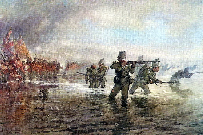 ​Второй батальон Стрелковой бригады английских войск, вооружённый штуцерами, переправляется через реку Альму (http://wikipedia.org) - Стоять до последнего! 