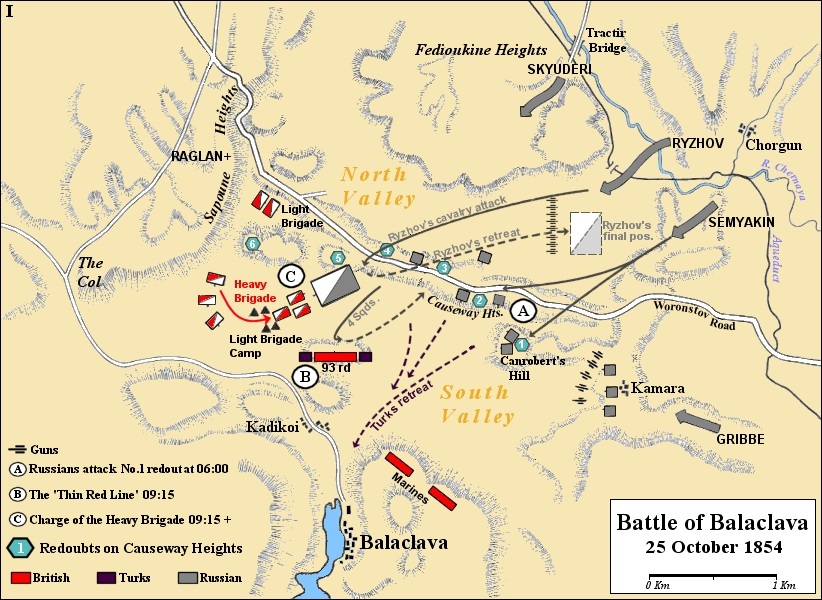 ​Первая фаза сражения при Балаклаве wikipedia.org - Тяжёлая бригада в Балаклавском сражении 