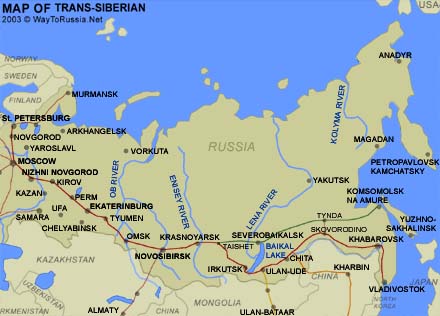 Map of the Trans-Siberian railway