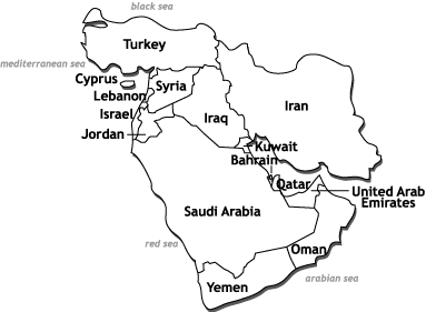 Middle East map showing location of the UAE
