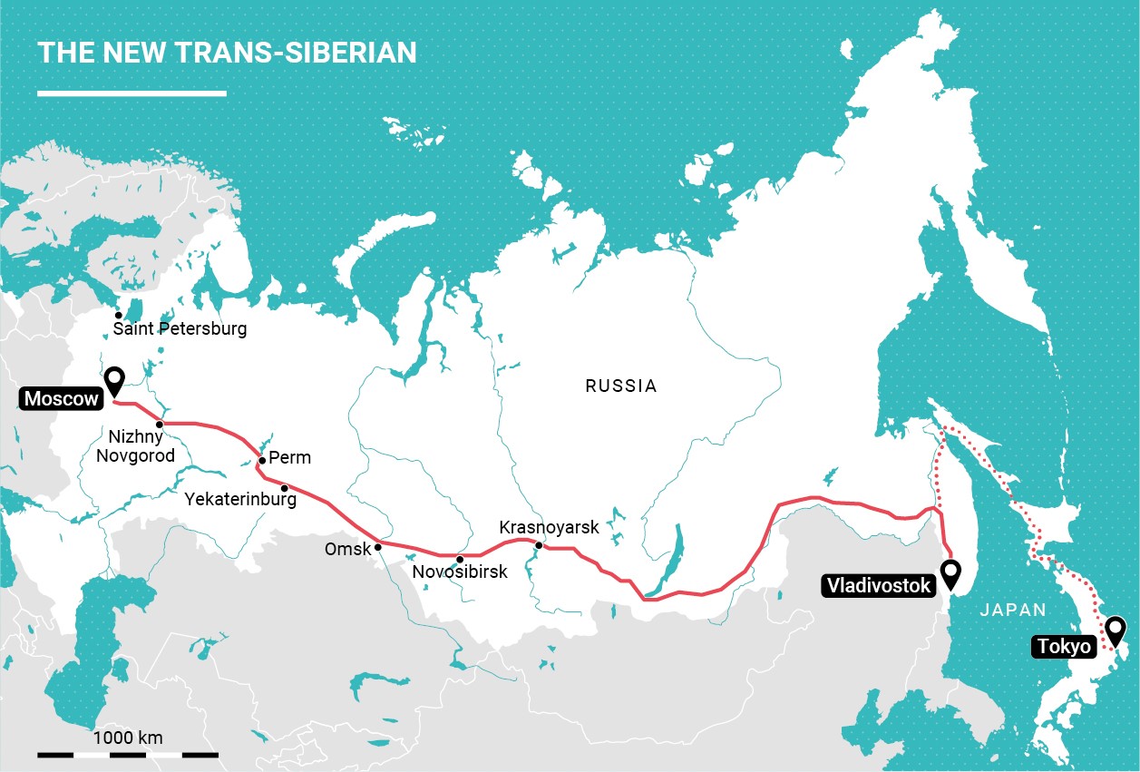 Транссибирская ЖД магистраль на контурной карте